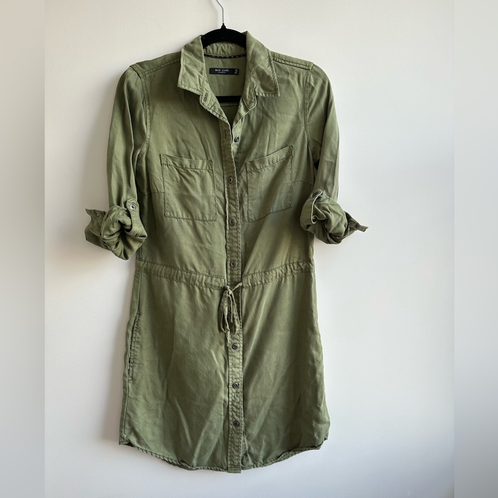 Max Jeans khaki green shirt dress with tie waist